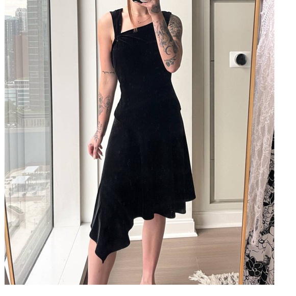 Vintage 80s Amanda Lane Black Velvet Asymmetric Midi Dress Plus Size 16 - Picture 3 of 10